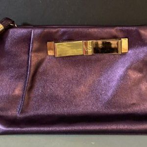 Victoria's Secret Purple Clutch Wristlet Evening Bag Make Up Bag w/Gold Bow